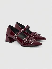 ROMWE Grunge Punk Sepatu hak tebal runcing elegan berbahan kulit pernis untuk Natal, gaya Y2K 2000-an. - Bicara tentang popularitas - View 2