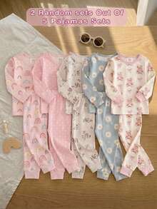 Baby Girl 4-Piece Snug Fit Set - Cute Patterns, Floral, Rainbow, Heart Print Long Sleeve Top And Elastic Waist Pants - Multicolor - View 1