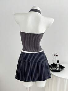 Elamini Spring/Summer White Black And White Sleeveless Blazer Office Wear Daily Commute Fashion Business Casual 70s 90s Preppy Back-To-School School - Dark Grey - View 2