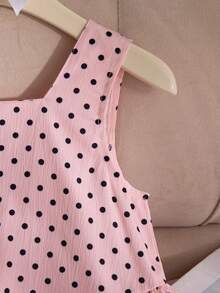 SHEIN Elladie kids 1件少女夏季新款露肩無袖背心上衣 波點印花 後背V領設計 隱形拉鍊 可拆卸大蝴蝶結 裙襬收褶 簡約百搭沙灘度假洋裝 - 粉色 - 查看 9
