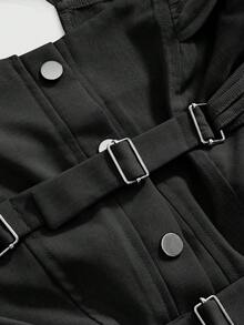 ROMWE Deconstructed Strappy Ruched Off-Shoulder Backless Halter Top - Black - View 3