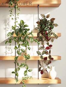 1/2pcs Artificial Plants, Vine Decor, 4 Options: A. Red Eyebrow Leaf, B. Green Eyebrow Leaf, C. Pepper Grass, D. Net Grass Mint Leaf. Green Decorations - Green - View 2