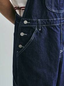 Sonviro Men's Street Wear Multi-Pocket Chest Protector Blue Versatile Denim Overalls - Dark Wash - View 7