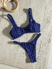 Swim Mod Women's Summer Random Print Thick Strap Ruched High Cut Sexy Bikini Set - Multicolor - View 1