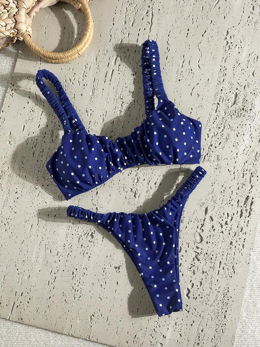 Swim Mod Women's Summer Random Print Thick Strap Ruched High Cut Sexy Bikini Set - Multicolor - View 1