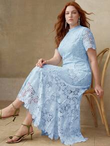 MOTF PREMIUM WOMEN PLUS ELEGANT LACE MIDI DRESS - Baby Blue - View 6