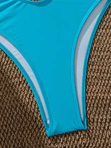 Swim SXY 女款一件式鏤空純色泳衣 夏季海灘適用 - 天藍色 - 查看 5