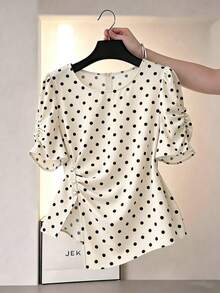 Franclia Elegant Asymmetric Design Round Neck Blouse For Women - Apricot - View 1