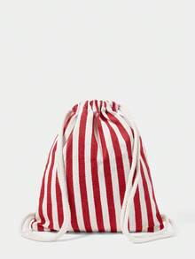 SHECARRY Mochila con cordón de cuentas de árbol de coco a rayas rojas y blancas, bolsillo con cierre de viento para vacaciones de verano en la playa, mochila casual y ligera - Multicolor - Ver 3