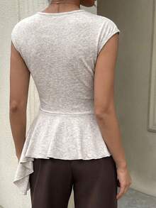 Siren Gaze 女款夏季休閒純色不對稱下擺上衣 - 杏色 - 查看 2