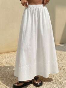 DAZY Solid Color A-Line Women's Denim Skirt - White - View 3