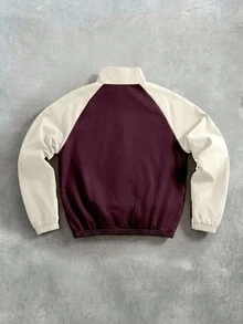 PAVTROS Men's Contrast Color Print Long Sleeve Jacket Coat Football - Burgundy - View 2