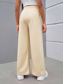 SHEIN Tween Girl Street Style Mix & Match Knit Solid Color Straight Leg Pants - Apricot - View 3