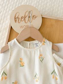Multicolor Polyester Ruffle Flounce Sleeve Tank Top Co-Ord With Plants Pattern For Baby Girls Vacation Styl - Yellow - View 3