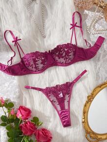Myrelith Purple Romantic Pastoral Women's Embroidered 2-Piece Sexy Set - Violet Purple - View 4