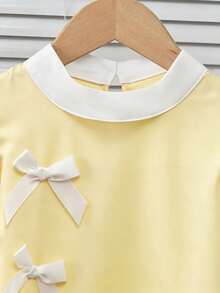 Genkimix Kids 女童圓領泡泡袖蝴蝶結設計上衣與長褲套裝 - 黃色 - 查看 6