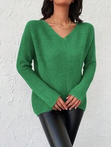 EURMUSE Solid Batwing Sleeve Sweater - Green - View 4