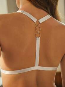 Bisouelle Women Lace Patchwork Solid Color Backless Comfortable Knit Bra Set - White - View 3