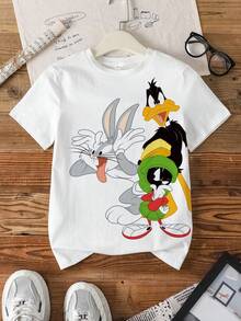 LOONEY TUNES X SHEIN 青少年男童圆领短袖时尚百搭T恤 - 白色 - 查看 7