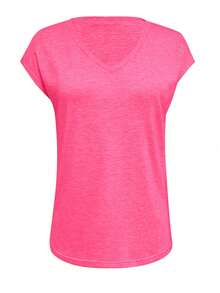 Selianne Women's Solid Color Versatile V-Neck Fashion T-Shirt For Travel And Outings - Hot Pink - View 4