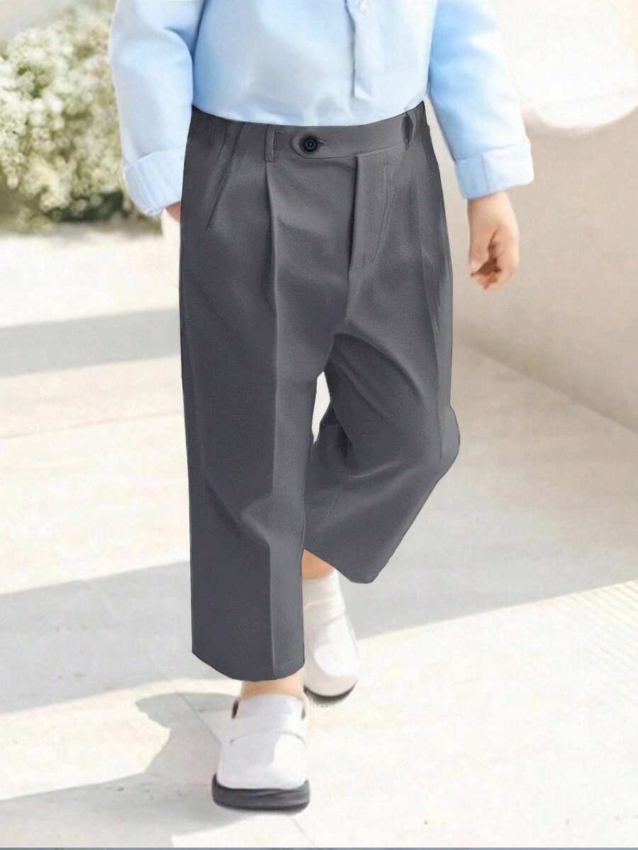 男童白色西裝長褲,腰部扣飾設計,適合各種派對、節日與聚會 - 灰色 - 查看 1