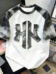 Manfinity Joysei Men's Black White Gradient Printed Raglan T-Shirt ,Perfect For Outdoor Trips, Friend Gatherings, Dates & Daily Wear, Fits Guys - Multicolor - View 3