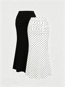 Sweetra Women's Elegant Fitted Mermaid Pleated Skirt For Vacation - White - View 2