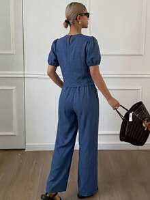 DAZY Women's Summer Striped Spaghetti Strap Top And Long Pants Casual 2 Pieces Set - Blue - View 3