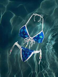 Anewsta Women's Summer Beach Floral Print Halter Bikini Set - Multicolor - View 4