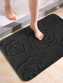 1PC Flannel Rose-Printed Floor Mat, Suitable For Daily Use And As A Valentine's Day Decoration - Black - View 5