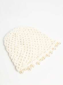 MUSERA Crochet Pearl Beaded Cap Spring Summer Vacation Sexy Holiday Accessory Festival Ibiza Roja Del Sol - White - View 5