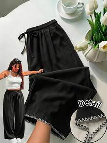 GalTyme Pantalones casuales holgados de cintura con cordón de unicolor para mujer talla grande - Multicolor - Ver 1