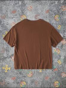 Paul Frank X SHEIN 男士圓領字母圖案休閒百搭日常旅行短袖T恤 - 棕色 - 查看 2