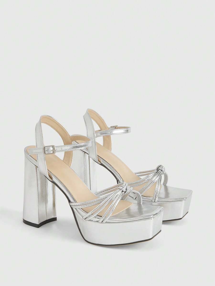 CUCCOO LuxiPop Women's High-Heeled Sandals Sexy Nightclub Style, Night Out Party, Summer Wear, Travel Essentials, Thick-Soled Thick Heels - Silver - View 1