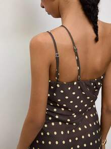 Maija Vestido elegante sexy con estampado de lunares y pliegues de un solo hombro para mujer - Marrón - Ver 8