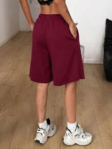 Coolane Women's Summer Streetwear Daily Wear Homecoming Casual Sport Basic Burgundy Baggy Low Rise Bermuda Sweater Shorts - Burgundy - View 7