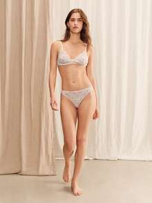 lacRébo Blue And Pink Floral Pointelle Knit Lingerie Set With Lace Details Cute Triangle Bra And Panty Set - Baby Blue - View 4