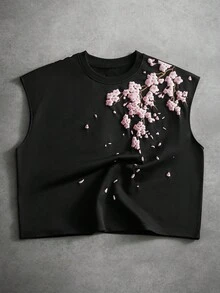 PAVTROS Men's Floral Print Crew Neck Vacation Casual Fashion Tank Top - Black - View 3