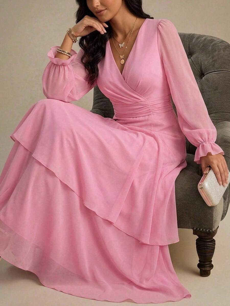 Amorya 女款優雅素色長款派對洋裝