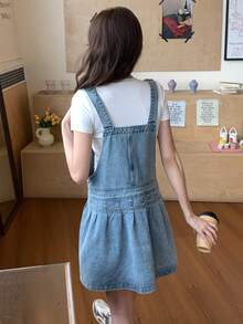 DAZY Women's Girls Korean Style Washed Casual Denim Dress School Cute Tops - Blue - View 2