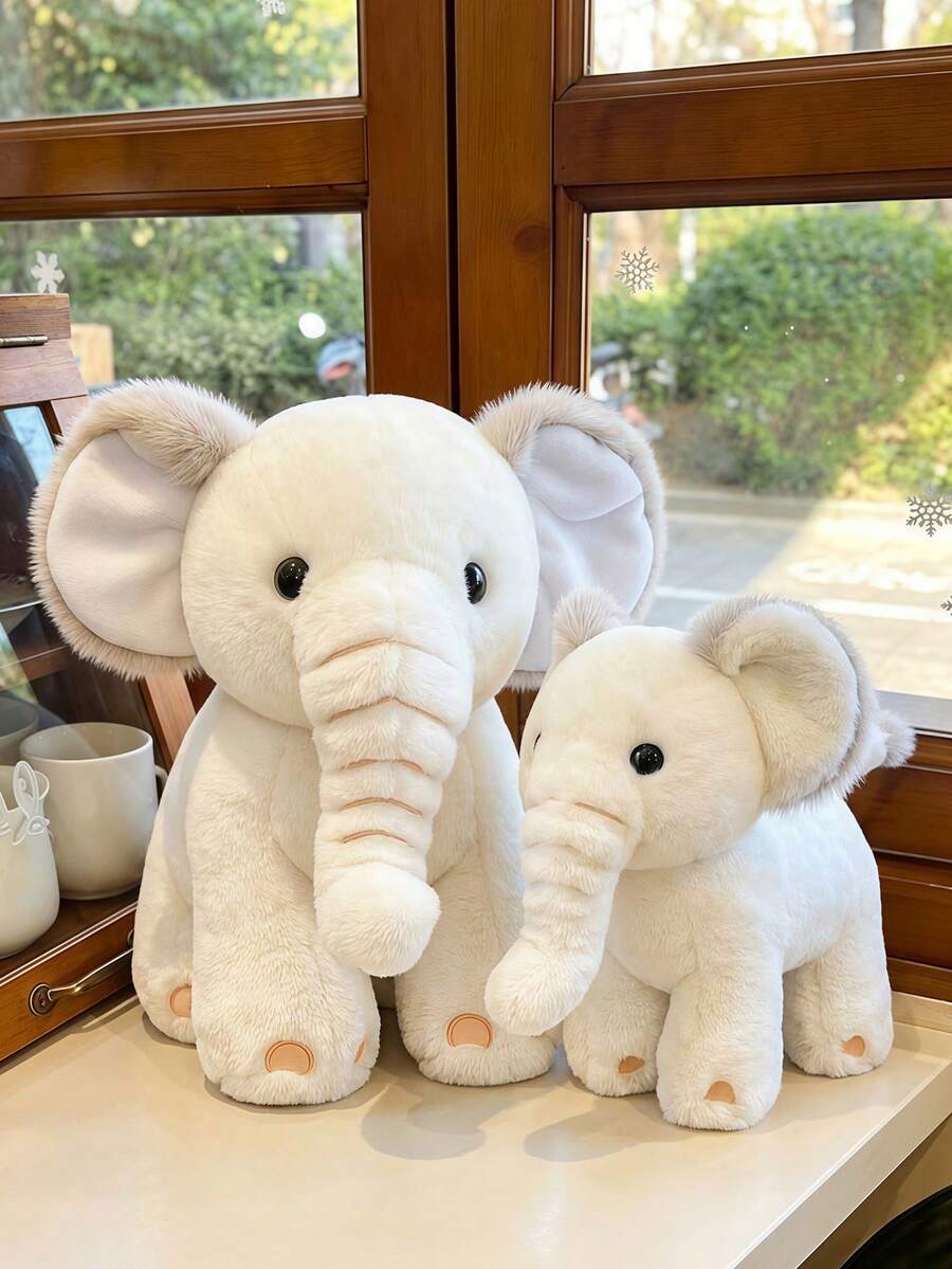POKOJA LAND 1PC Standing Ivory Elephant Plush Doll,Cute Kawaii Adorable Funny Grey Trim Ear Animal,As Home/Room/Bedroom/Car Decor,Desk&Travel Plush,Backpack Charm,Collectible,Plush Doll,Perfect/Birthday/Christmas/Holiday Gift. - Multicolor - View 1