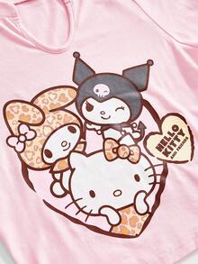 HELLO KITTY AND FRIENDS | ROMWE 女款 IP 聯名百搭百搭 V 領修身短版 T-Shirt - 粉色 - 查看 4
