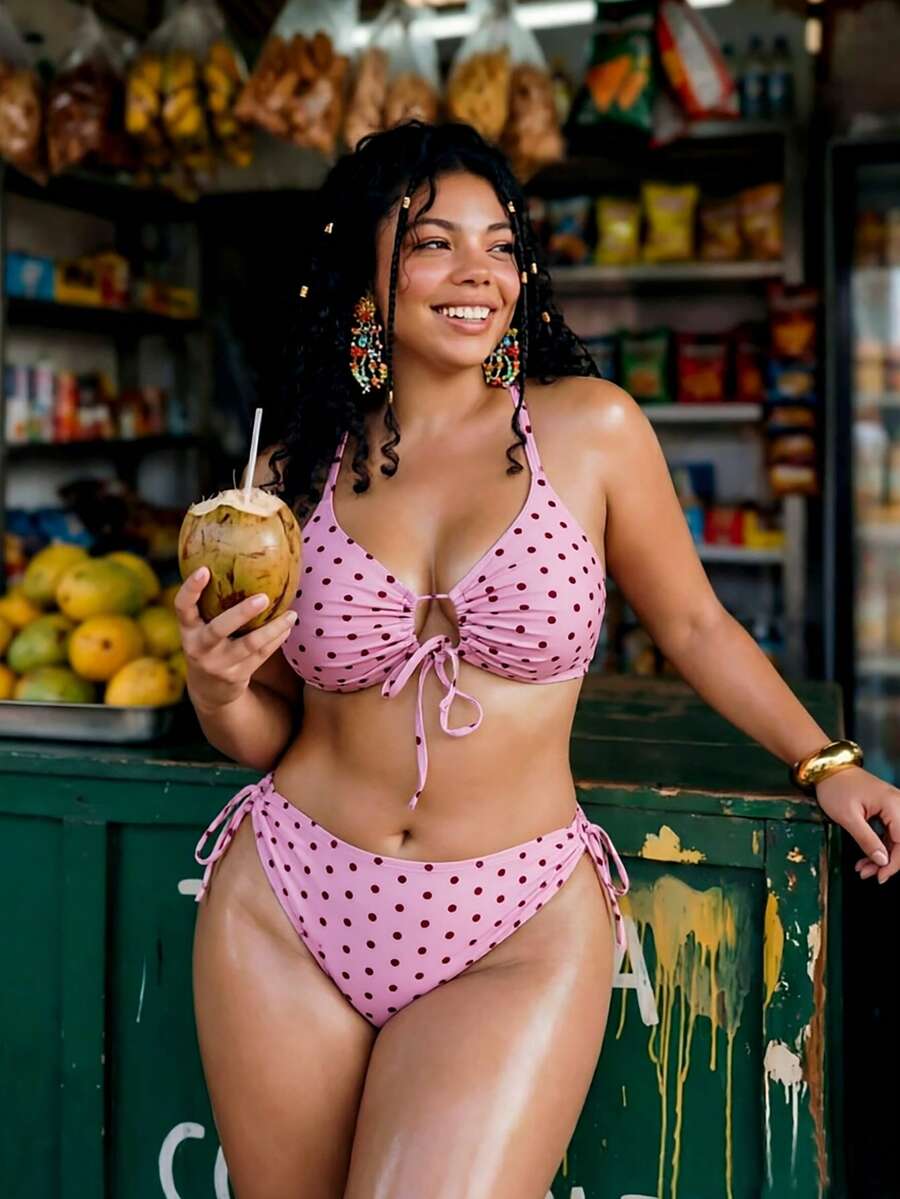 Swim Mod Bikini Segitiga 2 Potong Motif Bunga Ukuran Plus untuk Wanita, Cocok untuk Liburan Musim Panas - MultiWarna - View 1