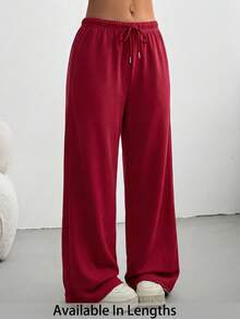 SHEIN Tall CURVE Pantalones de chándal holgados de unicolor con cordón en la cintura para tallas grandes - Rojo - Ver 1