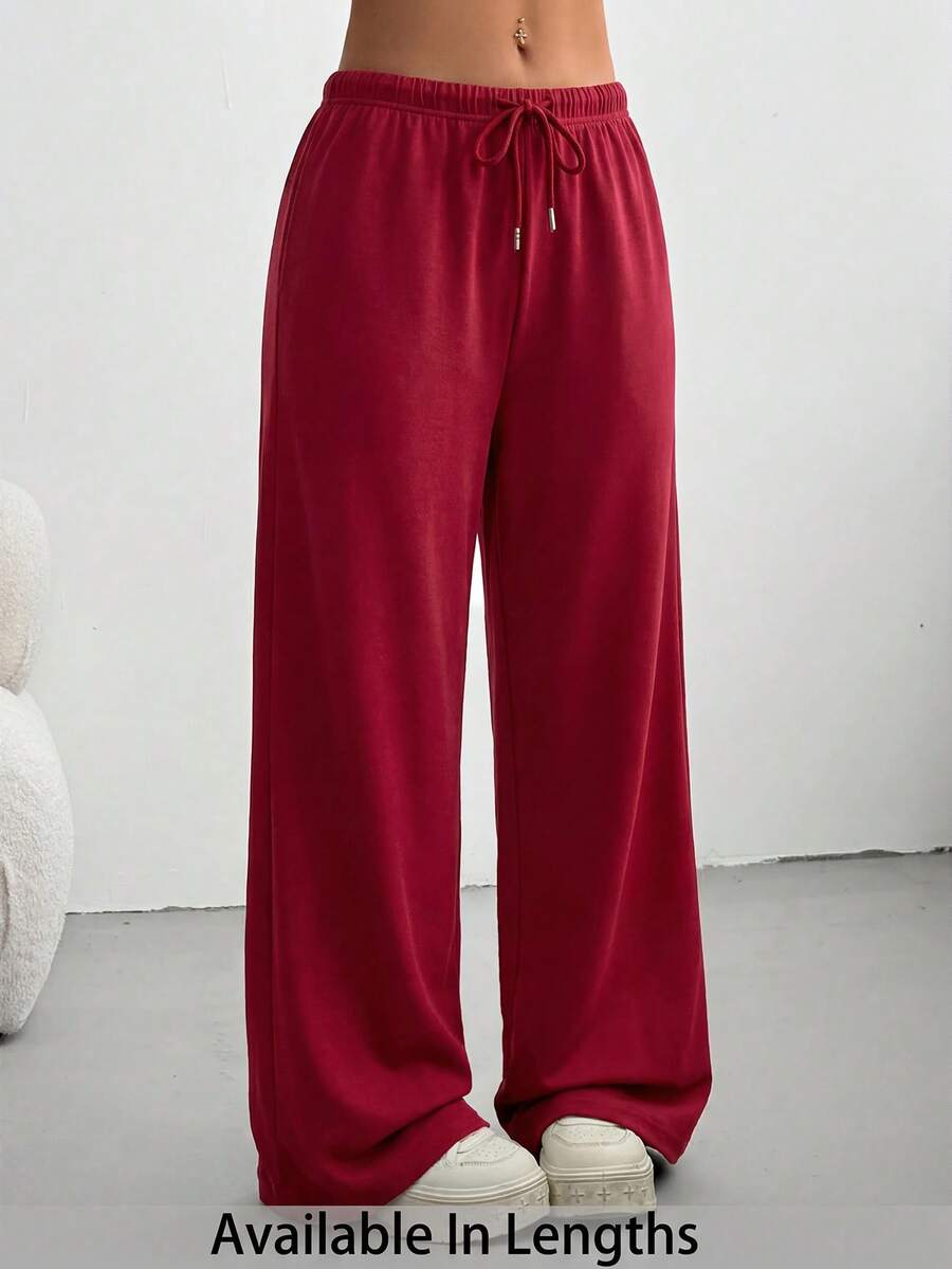 SHEIN Tall CURVE Pantalones de chándal holgados de unicolor con cordón en la cintura para tallas grandes - Rojo - Ver 1