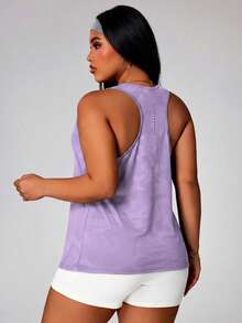 SHEIN Rhythm Era Plus Size Women's Camouflage Print Casual Athletic Fitness Sports Tank Top Gym Purple Summer Gym - Lilac Purple - View 7