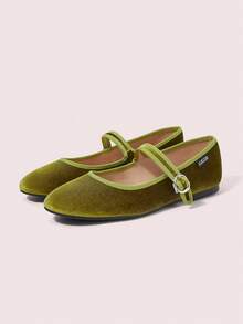 CUCCOO DOLLMOD 2026 Fashion Women's Pink Purple Velvet Mary Jane Flats, Retro Round Toe Buckle Ballet Shoes, Comfortable Daily Wear - olive - View 2