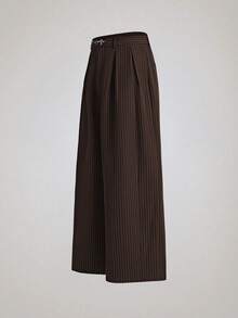 SIGLOCORE Pantalones largos holgados para hombre con hebilla de metal, rayas, bloques de color, pliegues y bolsillos - Marrón - Ver 4