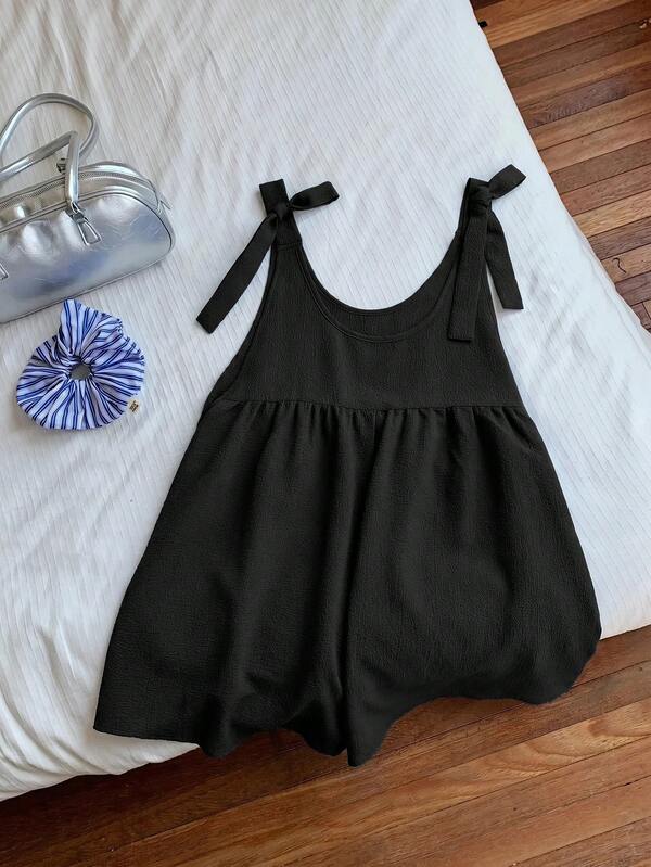 Comfortcana Plus Size Summer Casual Cute Kawaii Black Sleeveless Lace-Up Jumpsuit Bussines Vacation
