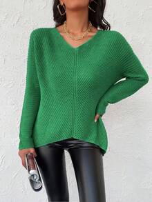 EURMUSE Solid Batwing Sleeve Sweater - Green - View 5